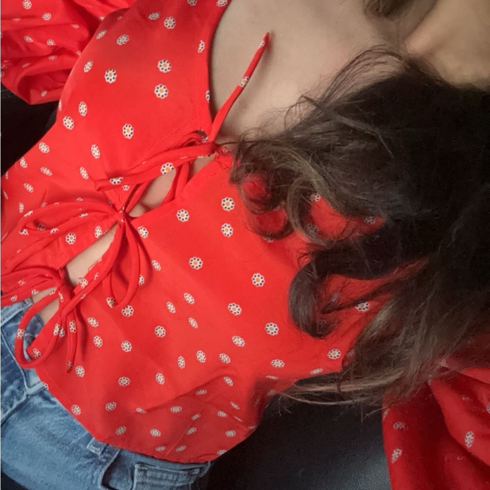 Levi's Red Flutter Sleeve Blouse with Tie Front